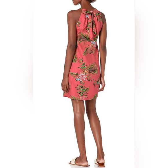 28 Palms Tropical Coral Linen Halter Dress. Size Large. Dress is lined. - Picture 2 of 10